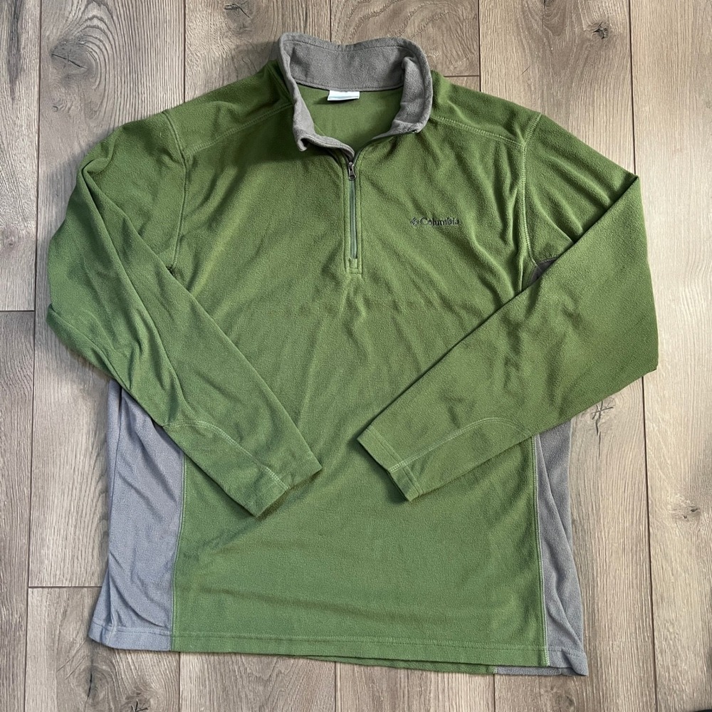 Columbia Mens XL Green‎ Gray Quarter Zip Fleece Pullover Lightweight